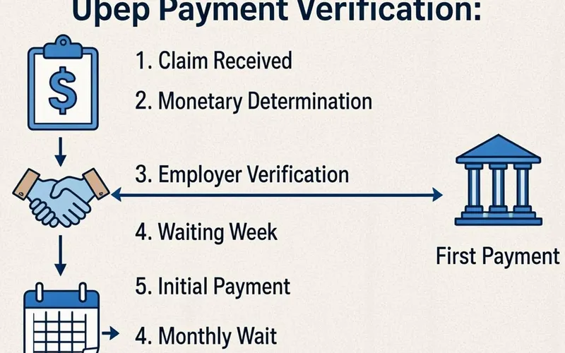 Step-by-step timeline showing what happens after filing for unemployment benefits