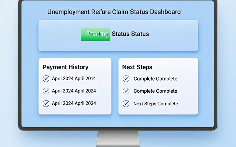 Online unemployment claim status dashboard showing claim details and payment information