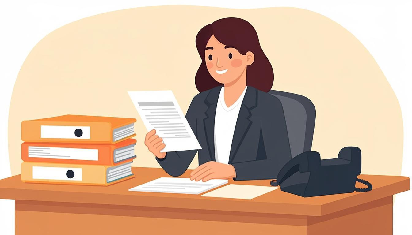 Person preparing documents for unemployment appeal hearing at organized desk